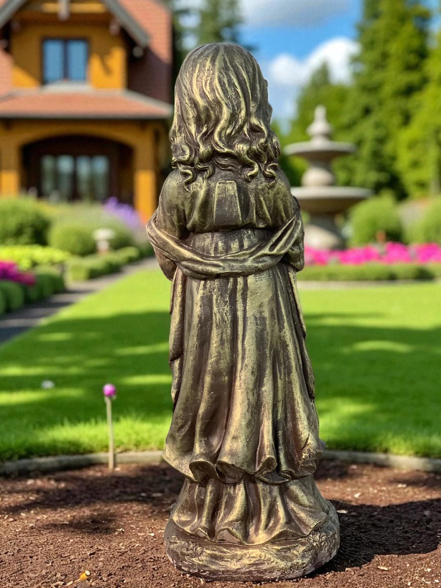 26" Praying Angel Statue, Hand-Painted Concrete, Garden Home Decor photo 6