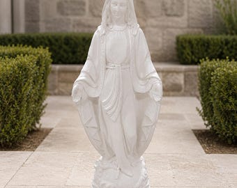 33" Concrete Virgin Mary Statue, Outdoor Garden Decor, Hand-Painted Finish