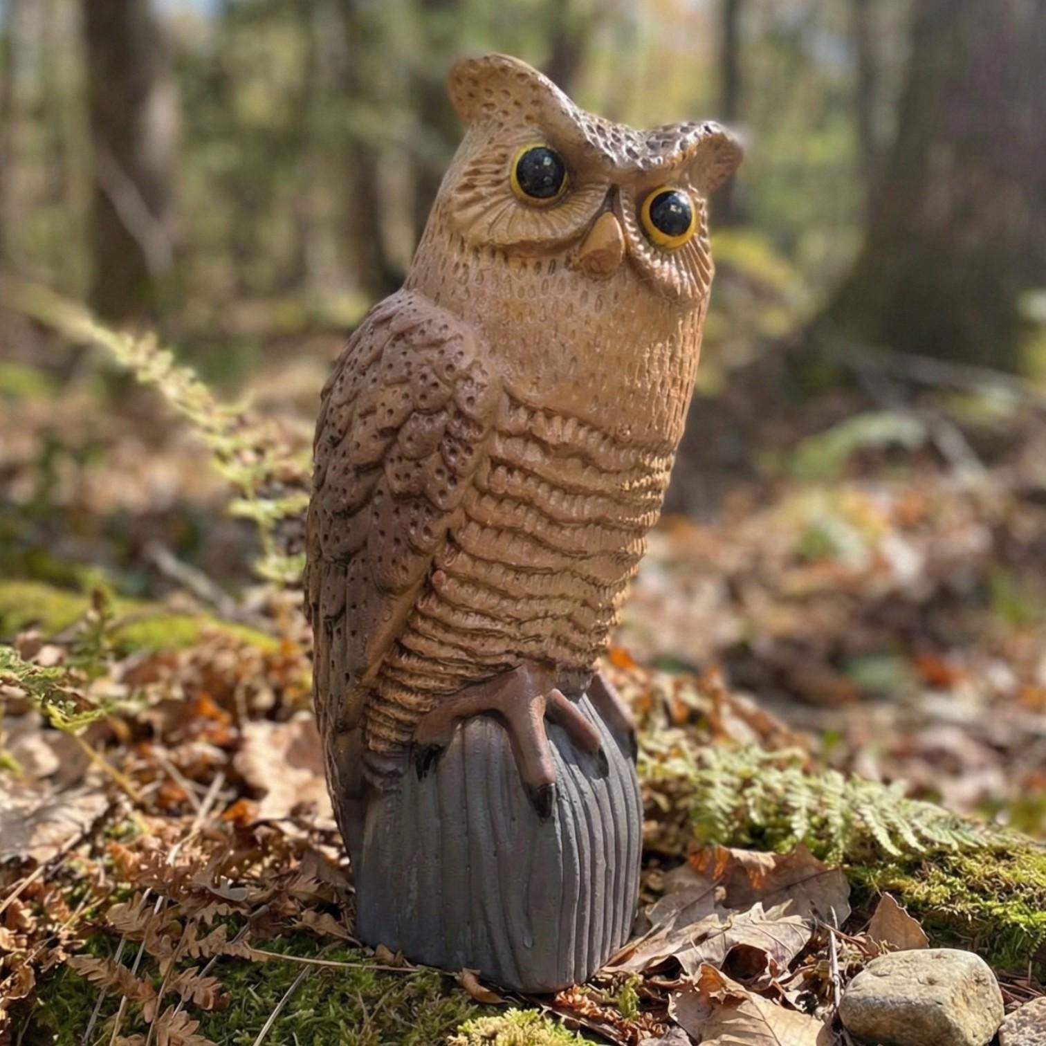 Handmade Concrete Owl Statue, 14" Garden Decor