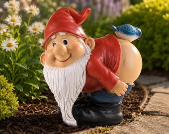 Funny Mooning Garden Gnome Statue, 7.5" Weather-Resistant Resin Lawn Gnome, Gag Gift for Dad, Patio Yard Decor, Quirky Outdoor Gift