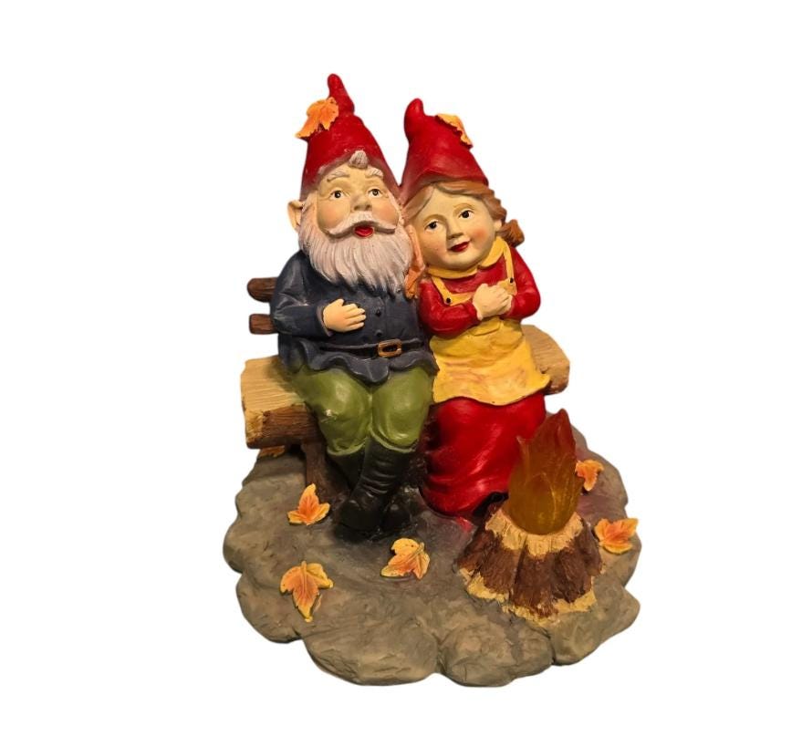Camping Couple Gnomes - Solar Lantern Garden Statue, Fall Decor photo 4