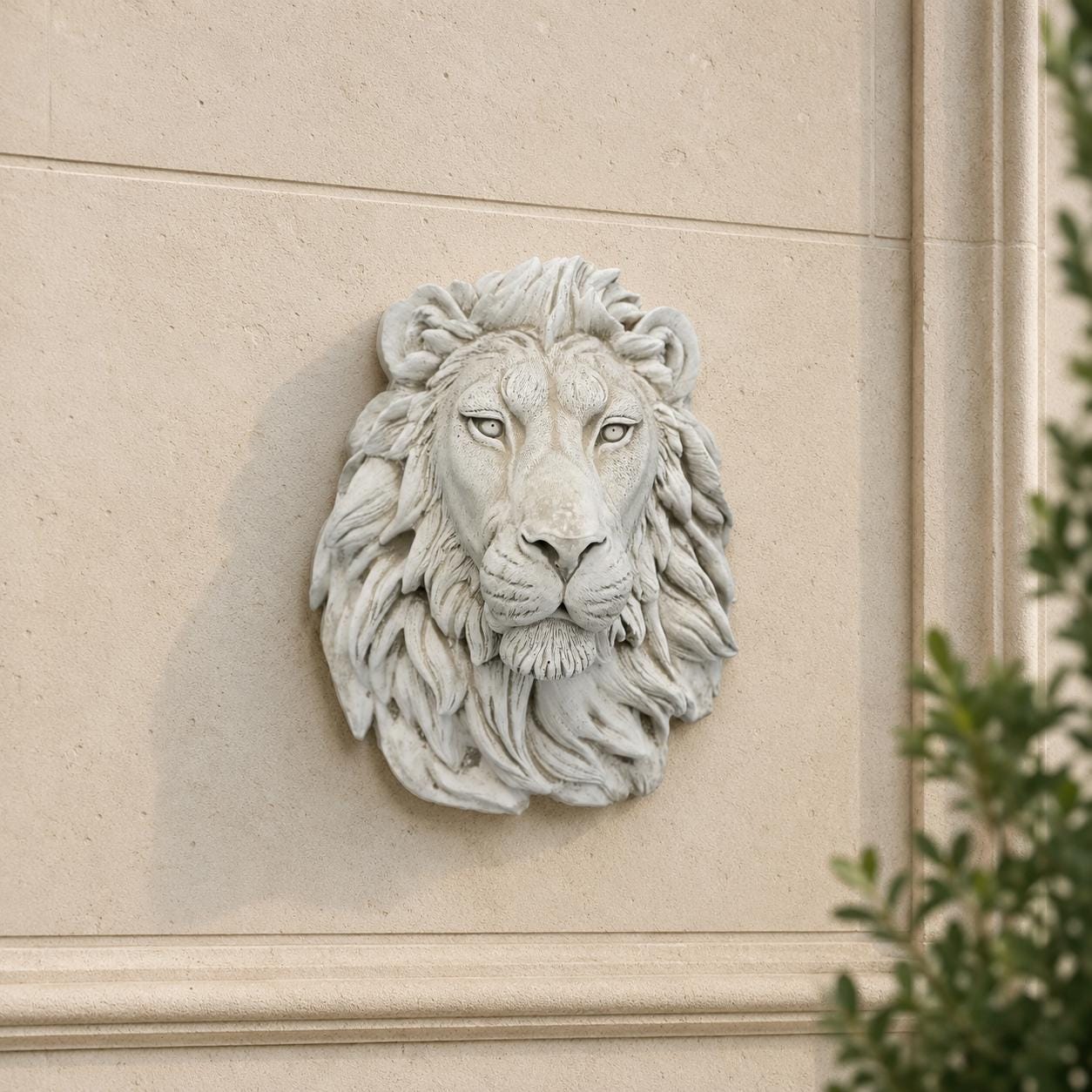 16" Concrete Lion Head Statue, Realistic Wall Decor, Handmade Sculpture