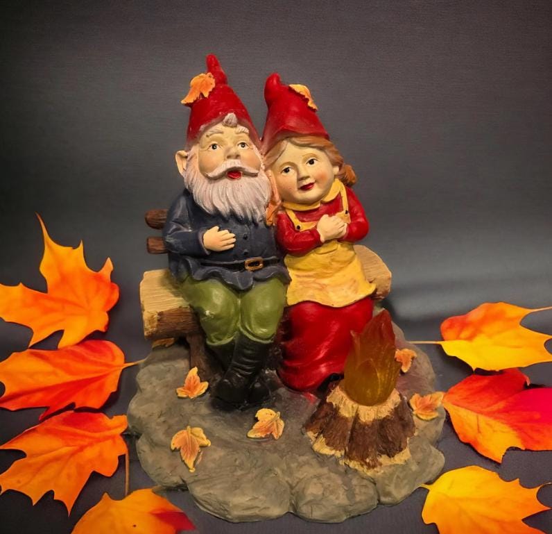 Camping Couple Gnomes - Solar Lantern Garden Statue, Fall Decor photo 3