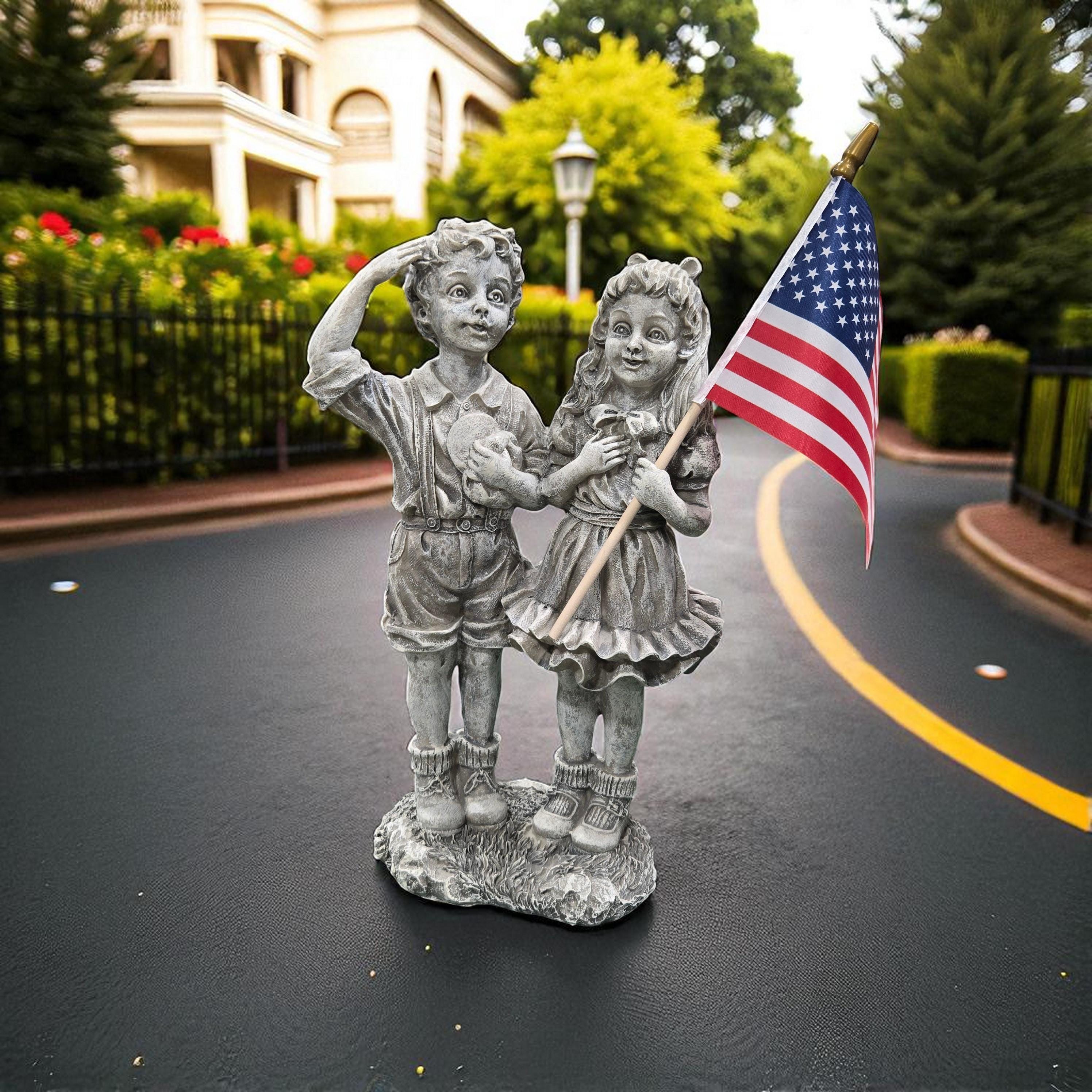 Patriotic Siblings Statue – Polyresin American Flag Garden Decor photo 6