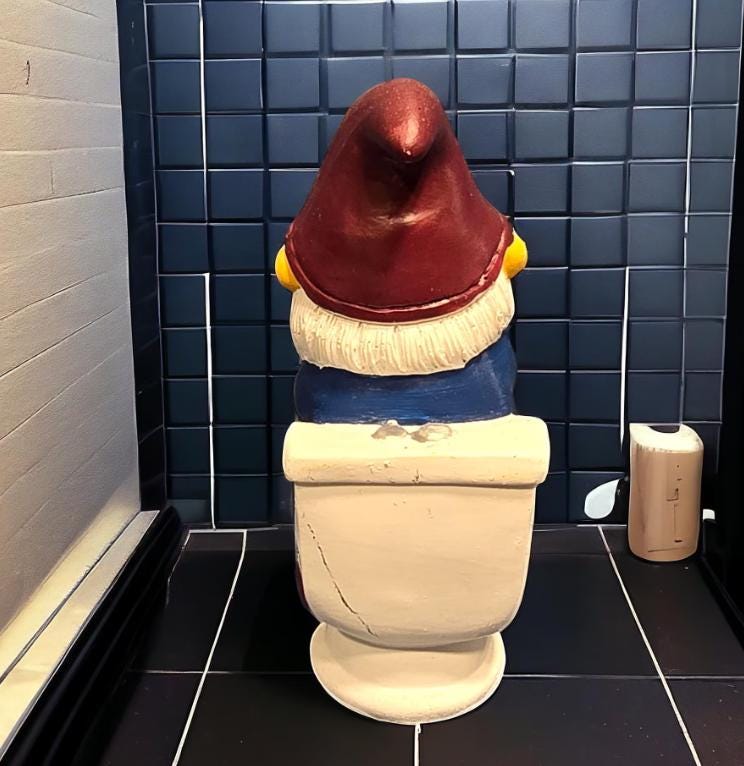 Funny Gnome on Toilet – Resin Garden Statue, Bathroom Decor photo 2