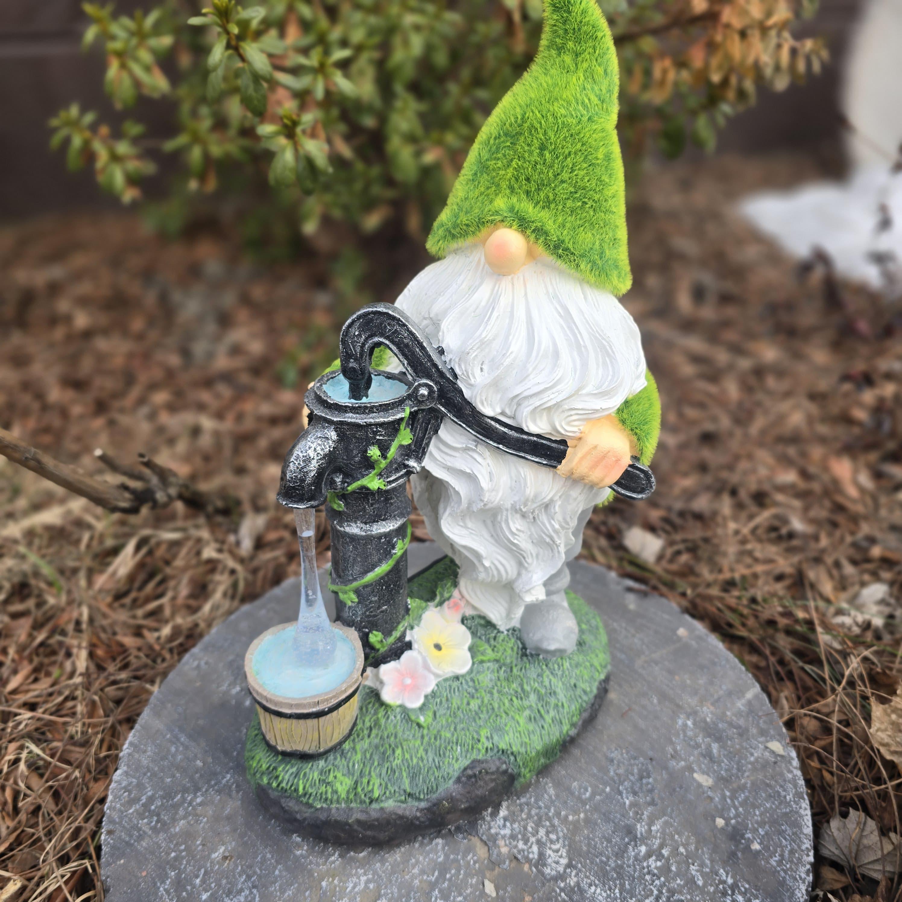 Solar gnome Pumping Water Outdoor Statues for Garden: Outside Decor with Pump Ornaments Porch Patio, Birthday Gifts for Grandma Mom