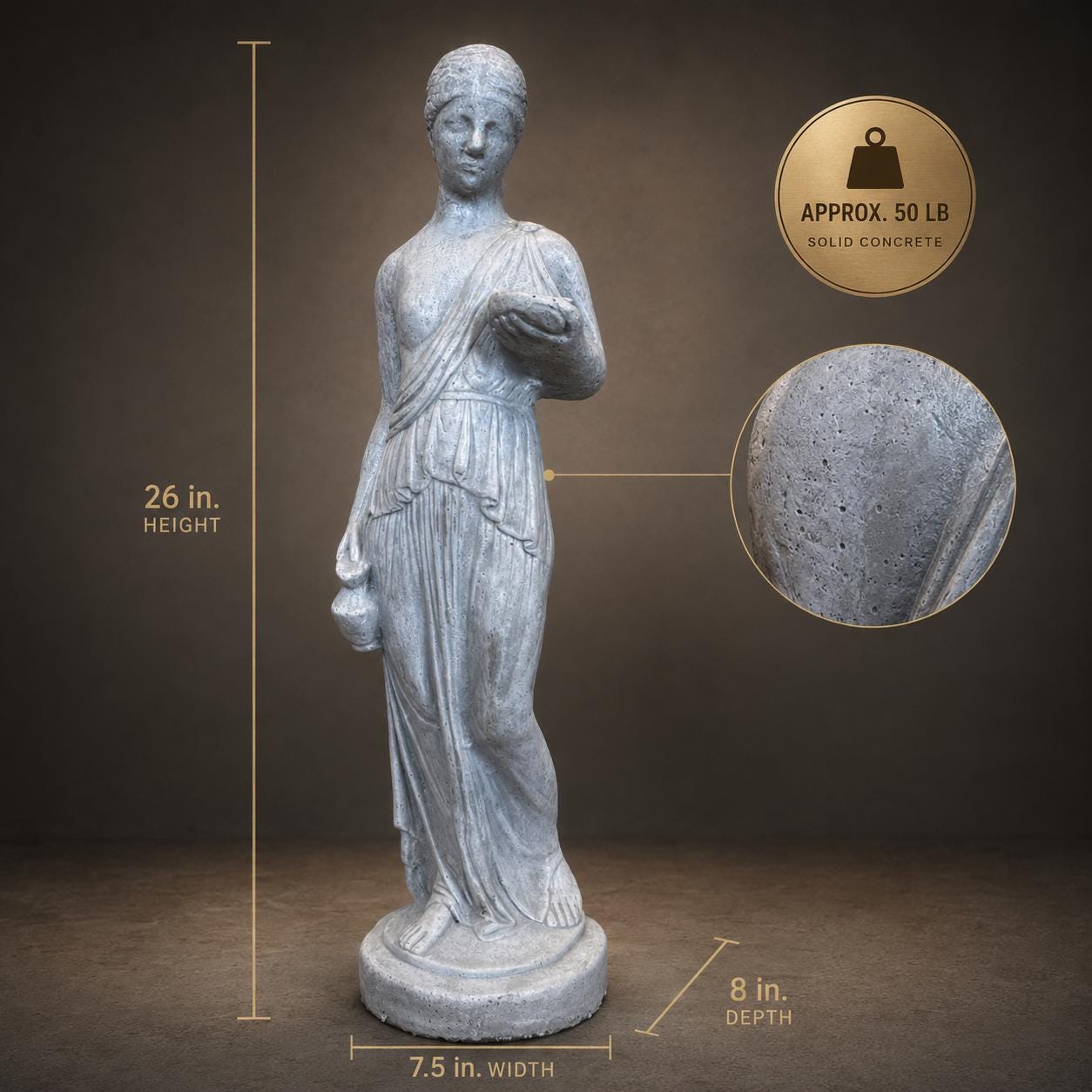 Hebe Inspired Concrete Garden Statue, Greek Goddess Maiden Outdoor Sculpture, Classical Roman Yard Decor photo 2