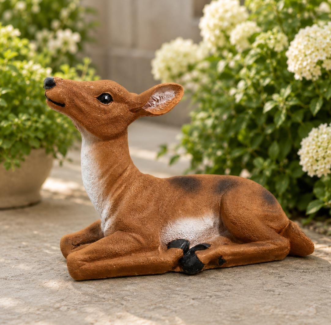 Solid Concrete Child Deer Statue, Hand-Painted Garden Decor, Weather-Proof Lawn Ornament photo 2