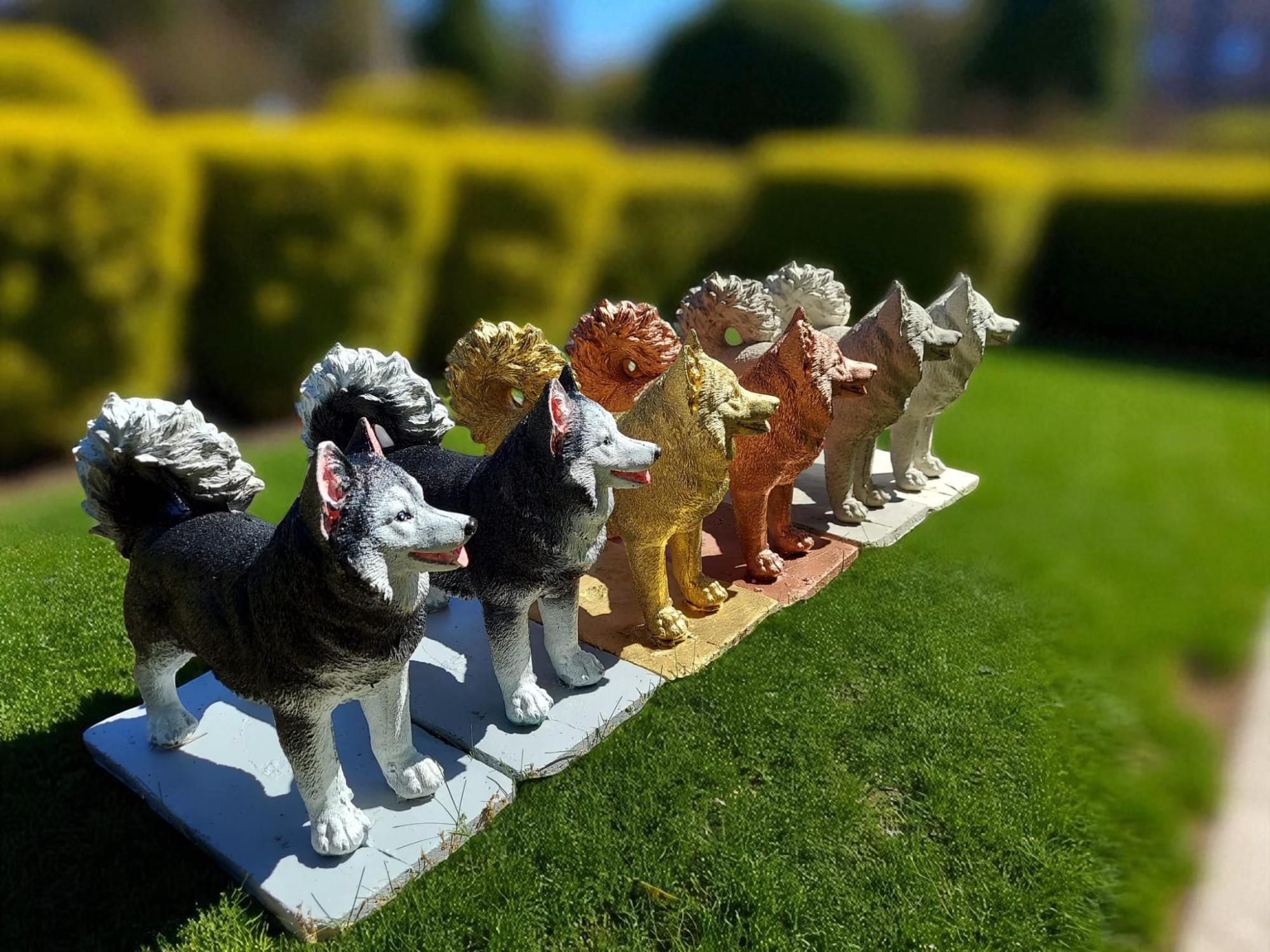 Hand-Painted Concrete Husky Puppy Statue, Pet Memorial Gift photo 4
