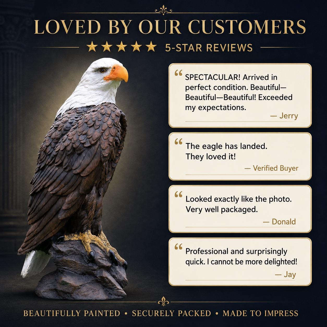 Lifesize Concrete Bald Eagle Statue – 24" Outdoor Garden Decor, Patriotic Yard Art photo 6