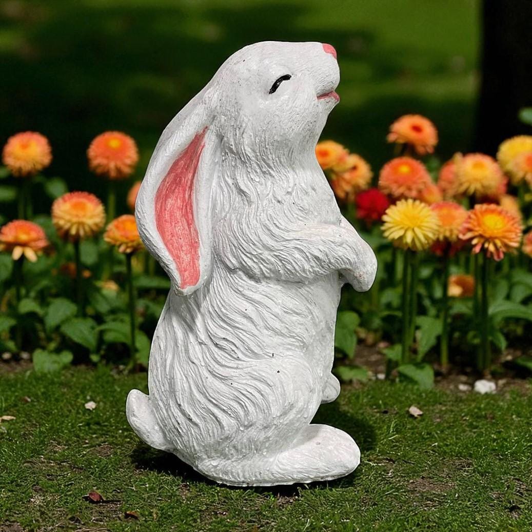 Hand-Painted Concrete Smiling Rabbit Statue, Garden Decor (12.5 inch) photo 6