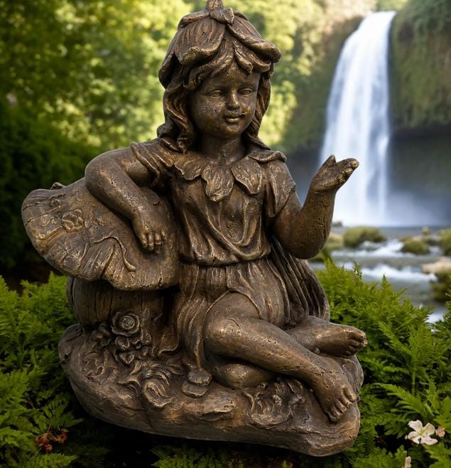 20" Large Concrete Garden Fairy on Mushroom Statue, Magical fairy tale decorations photo 4