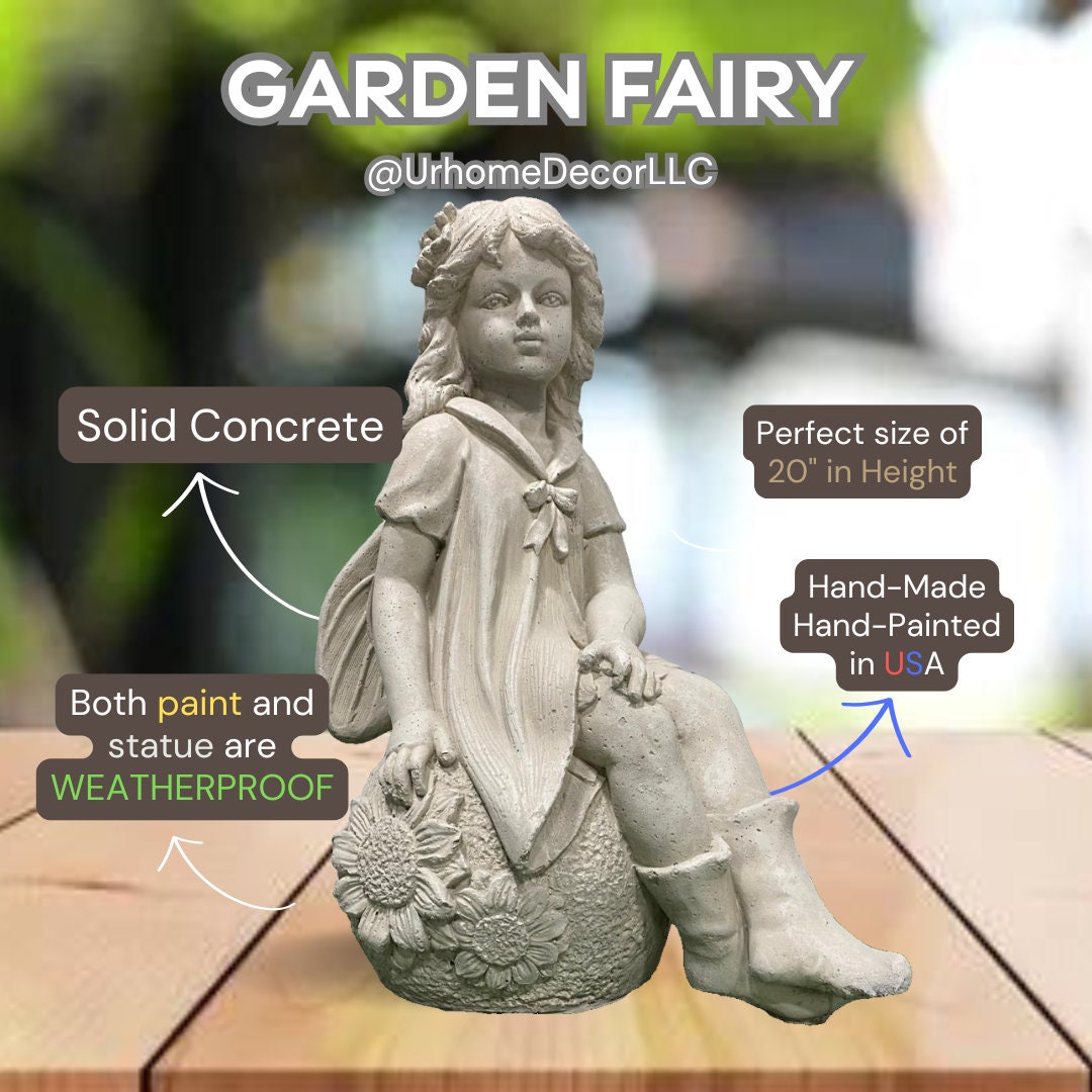 21" Concrete Fairy Statue, Outdoor Garden Decor, magical sculptures photo 6