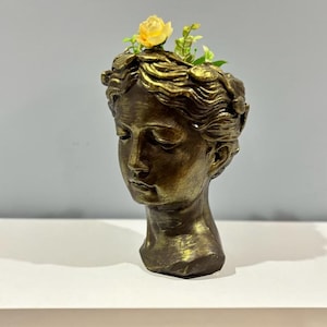 10&quot; Solid Concrete flower pot, finest stone finish decor, Face Flower Pot Statue garden gift, birthdays gifts, For her Gift