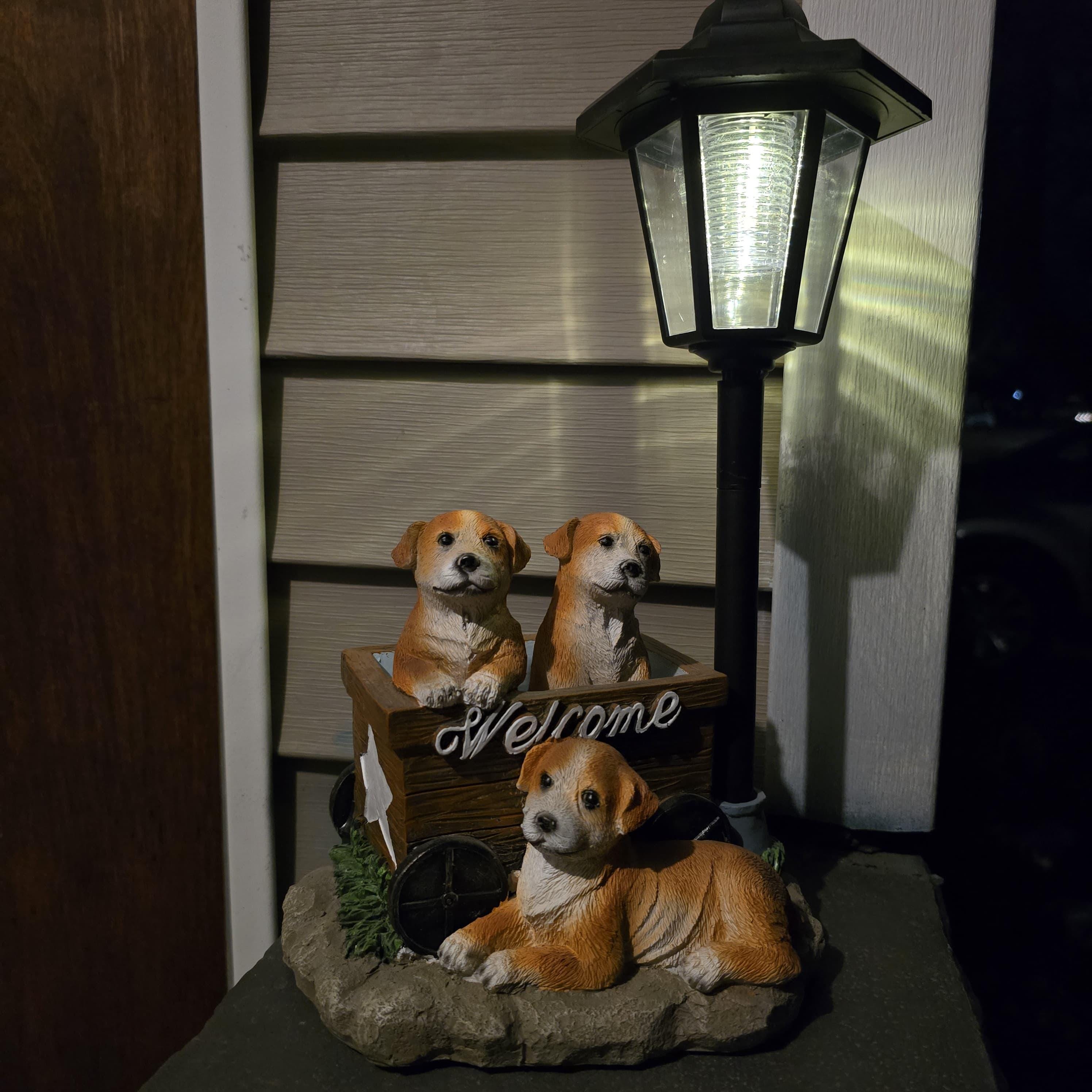 Solar Dog Garden Statue – Hand-Painted Puppy Welcome Plaque photo 2