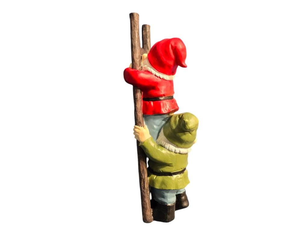 Climbing Gnome Duo – Polyresin Garden Statue, Funny Outdoor Decor photo 7