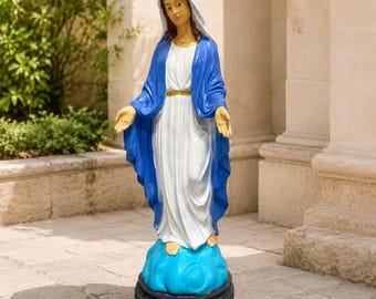 Handmade 4ft Virgin Mary Concrete Statue, Painted Outdoor Decor