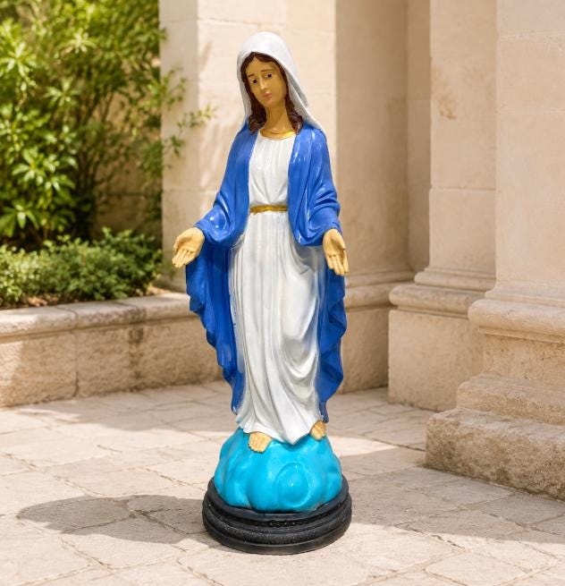 Handmade 4ft Virgin Mary Concrete Statue, Painted Outdoor Decor