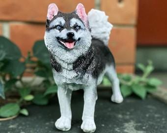 Hand-Painted Concrete Husky Puppy Statue, Pet Memorial Gift photo 2