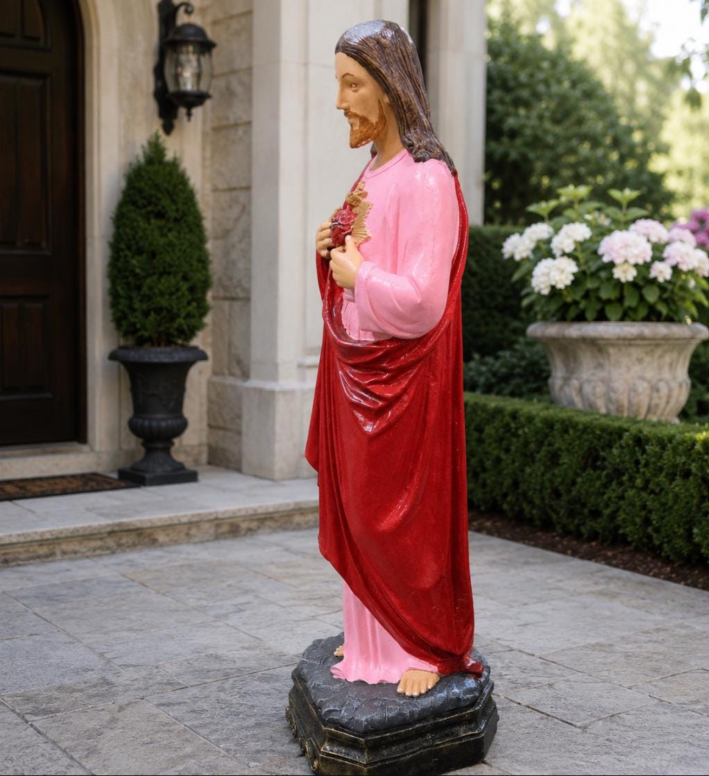 Large 48" Sacred Heart of Jesus Statue | Hand-Painted Solid Concrete Catholic Garden Decor photo 6