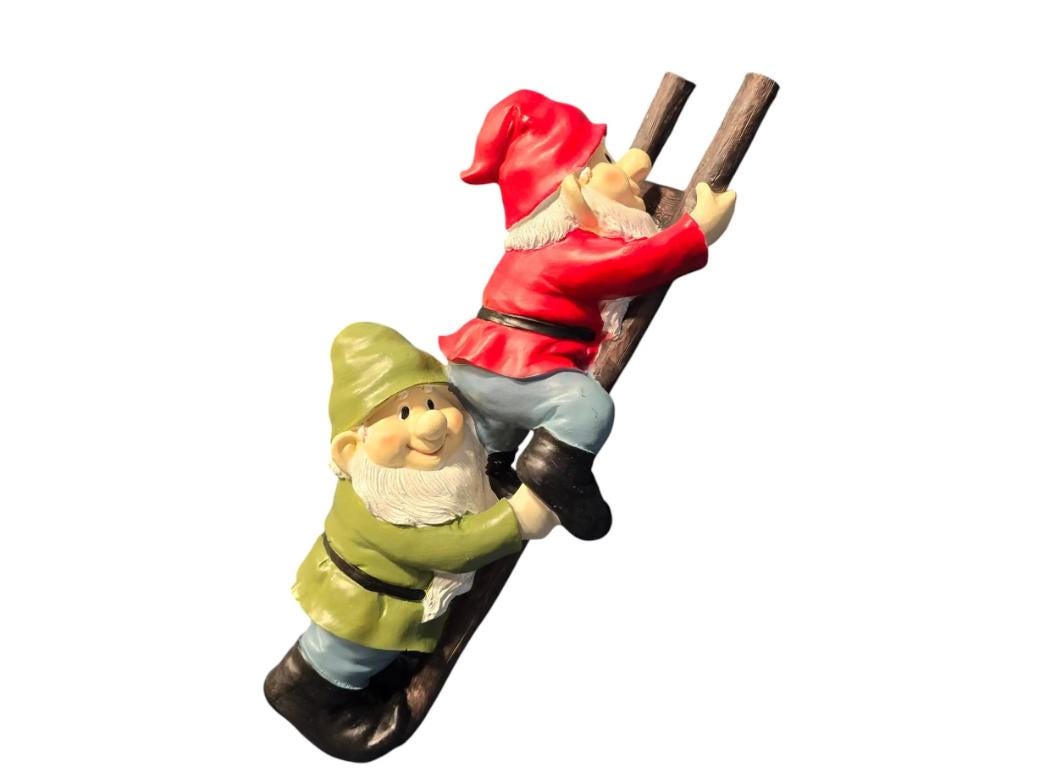 Climbing Gnome Duo – Polyresin Garden Statue, Funny Outdoor Decor photo 6