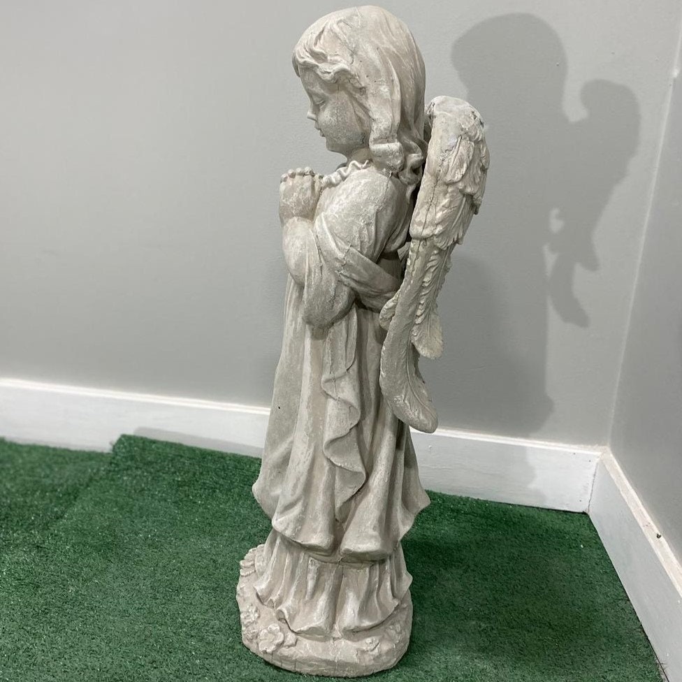 Large 26" Concrete Praying Angel Statue, Antique Stone Garden Decor photo 10