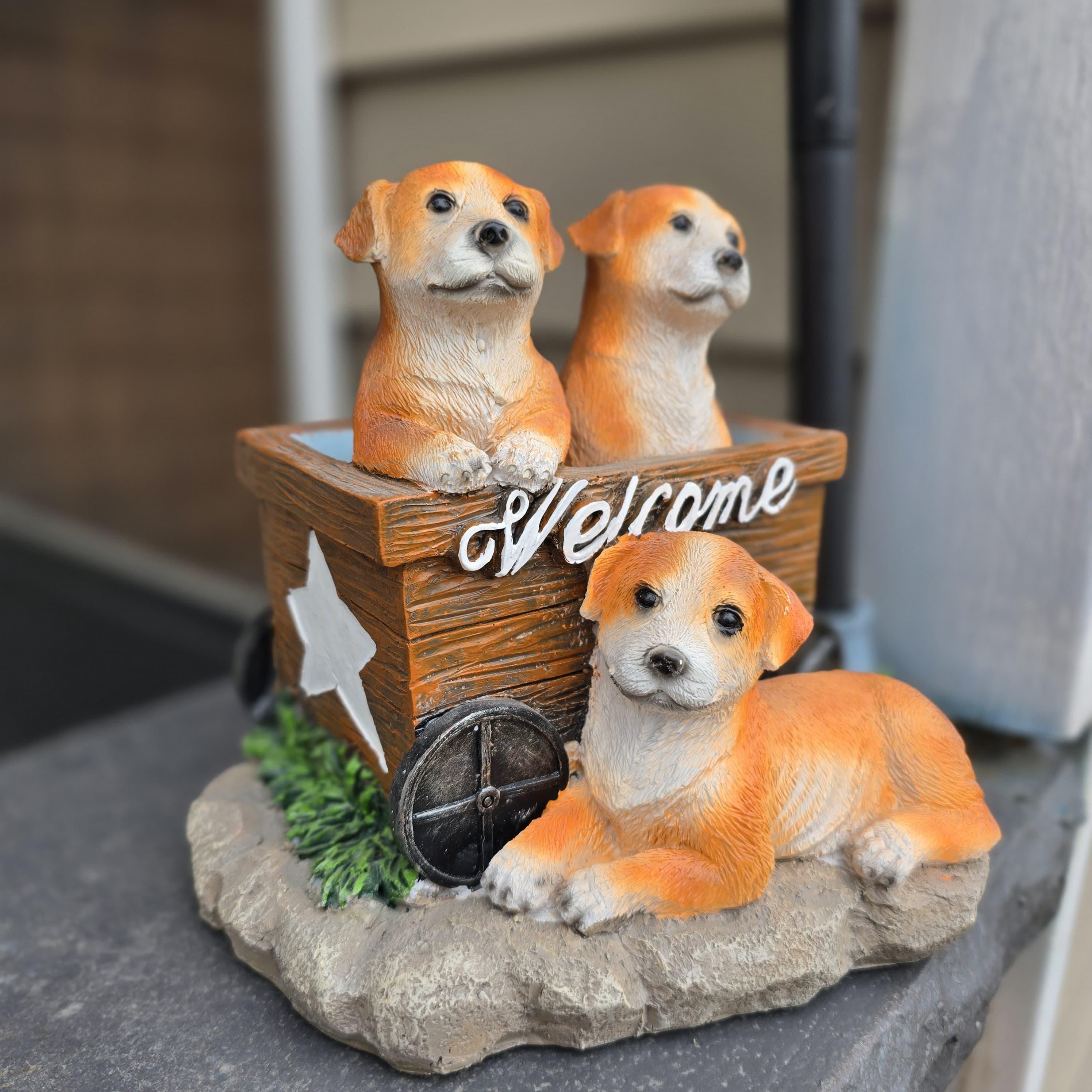 Solar Dog Garden Statue – Hand-Painted Puppy Welcome Plaque photo 6