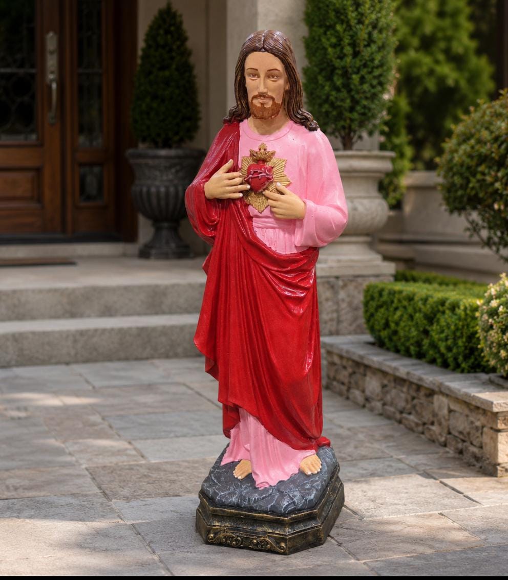 Large 48" Sacred Heart of Jesus Statue | Hand-Painted Solid Concrete Catholic Garden Decor photo 5