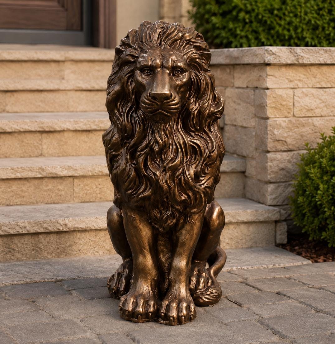 Hand-Painted Concrete Lion Statue – Outdoor Guardian Sculpture (21" H) photo 3