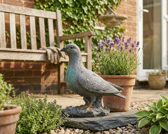Estatua realista de paloma para jardín - Estatua de pájaro de hormigón macizo de 23 cm - Escultura de pájaro de cemento - Arte para jardín - Regalo para amantes de las aves
