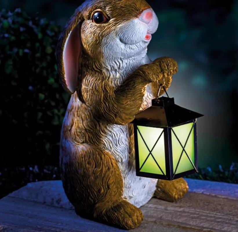 Bunny Garden Statue – Resin Rabbit with Lantern, Outdoor Decor photo 3