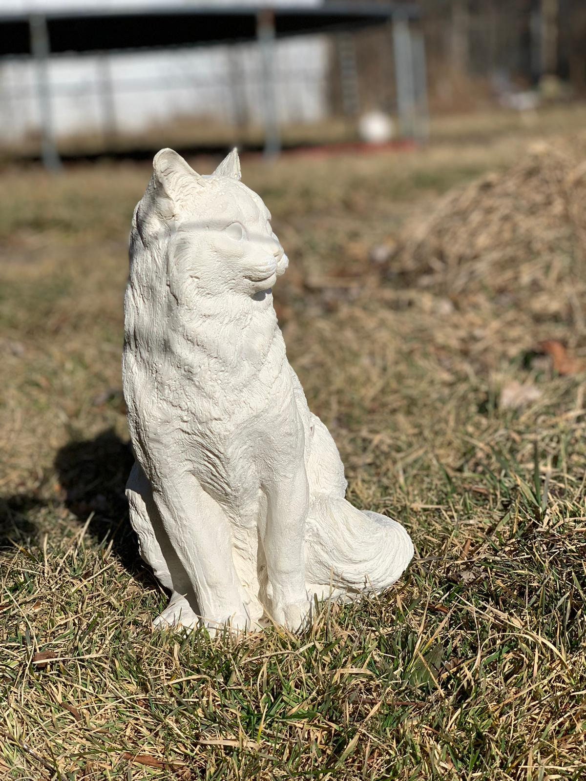 Handmade Concrete Cat Statue, Realistic Sitting Feline Garden Decor, Stone Kitty Memorial Gift photo 2