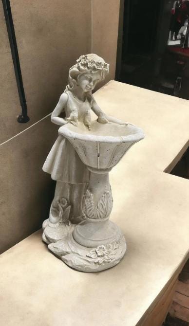 Handcrafted Concrete Girl with Bird Bath Garden Sculpture – Detailed Angelic Women Statue photo 8