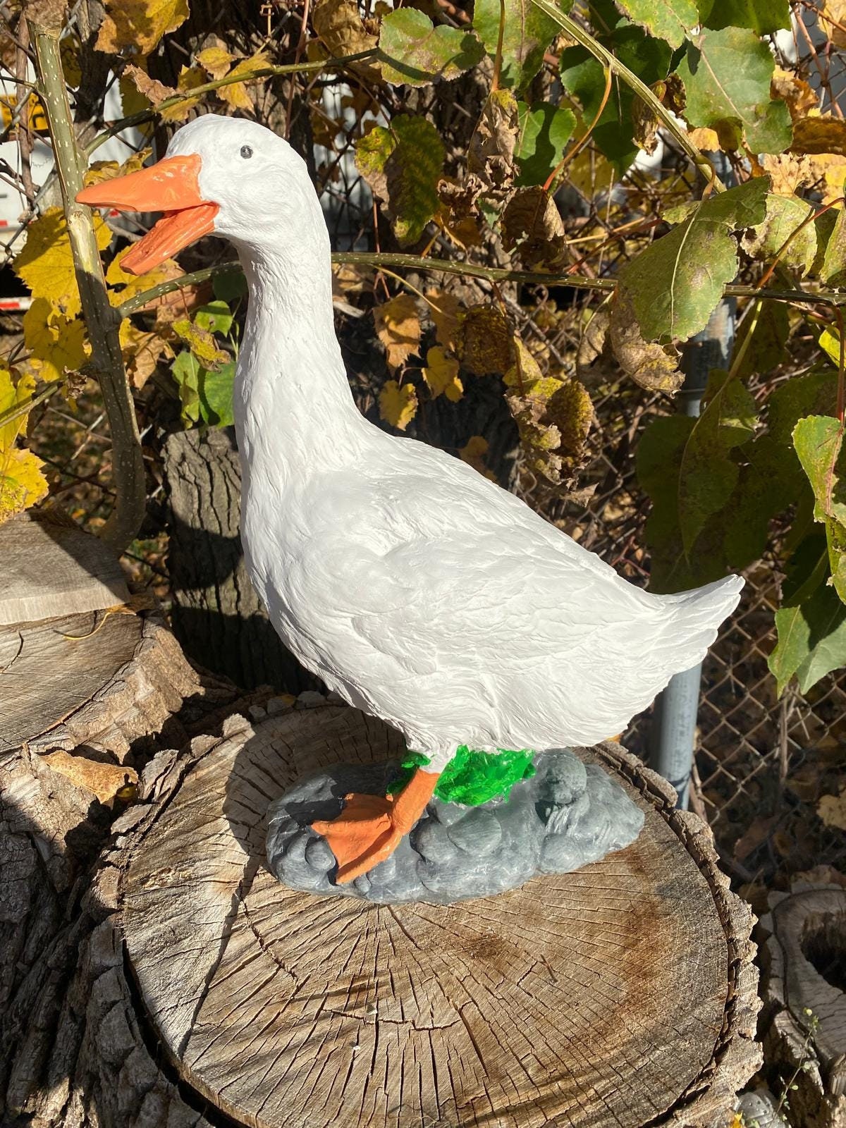 17 inch Cement Goose Statue, American Dress-Up Porch Decor photo 2