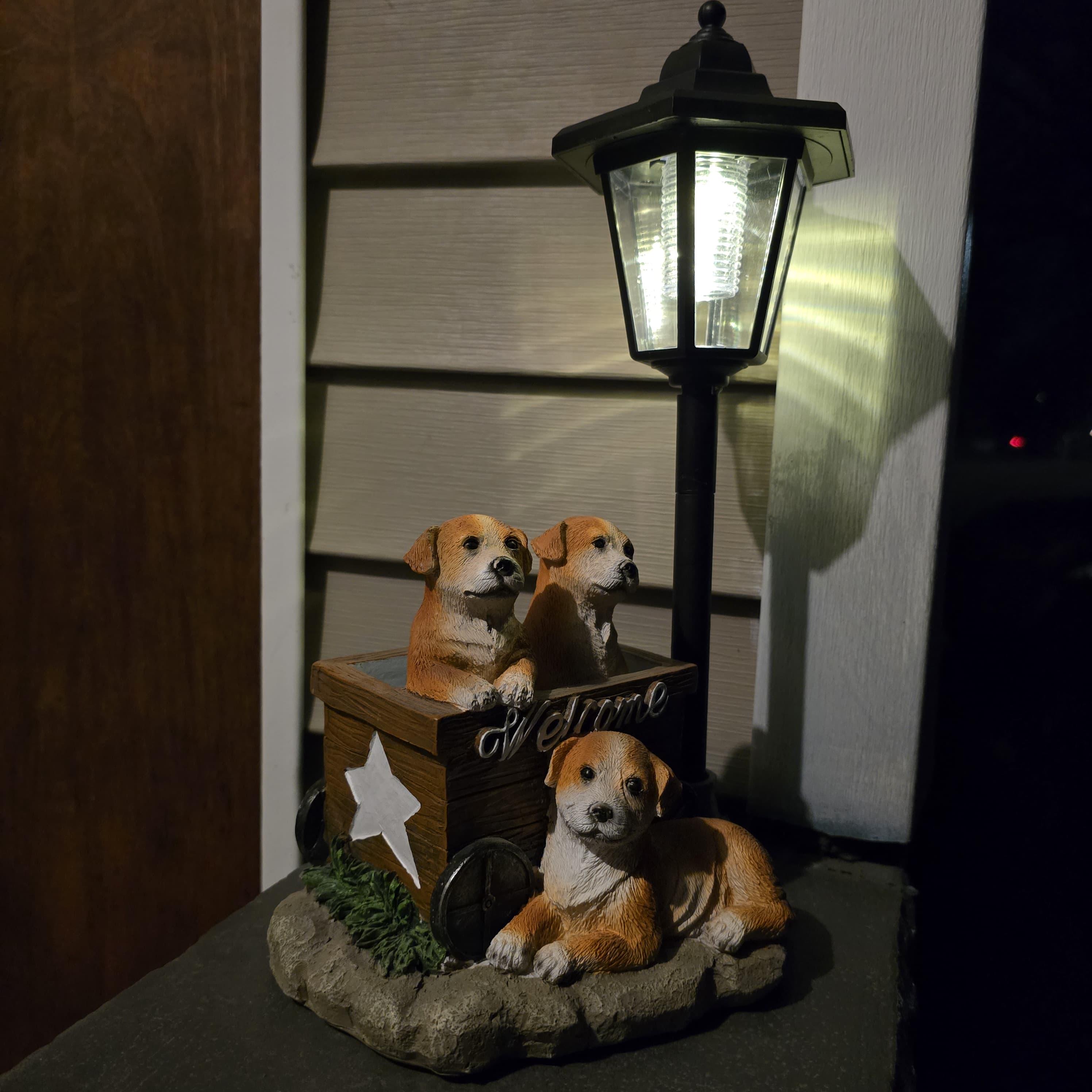 Solar Dog Garden Statue – Hand-Painted Puppy Welcome Plaque photo 5