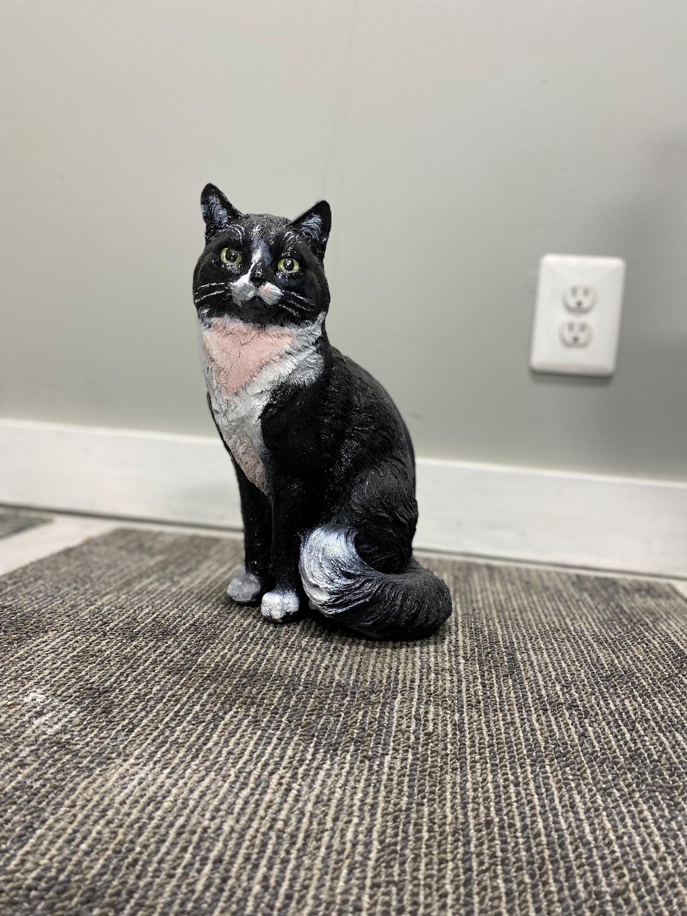 Handmade Concrete Cat Statue, Realistic Sitting Feline Garden Decor, Stone Kitty Memorial Gift photo 6