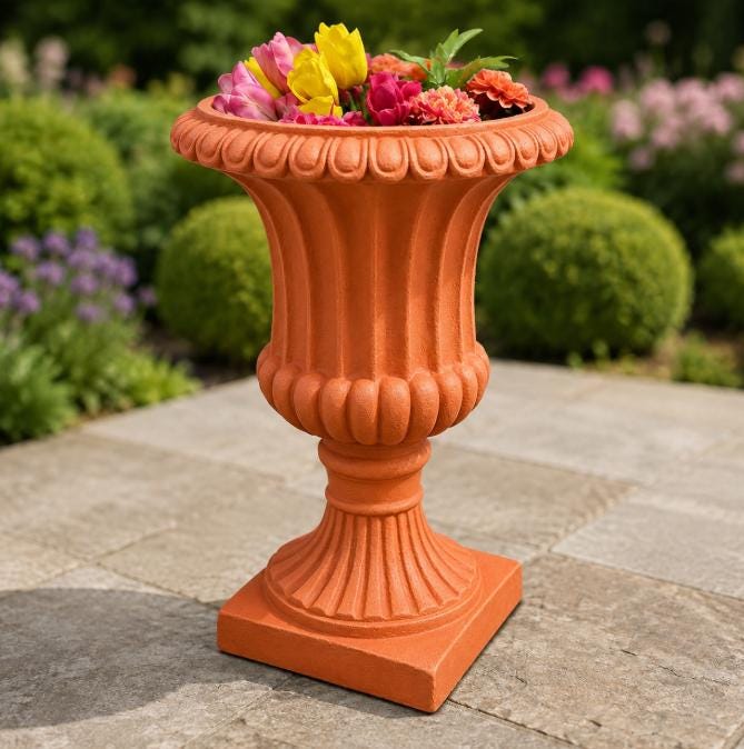 Pair of 2 Large Concrete Rosenstein Urn Planters, Outdoor Garden Decor photo 5