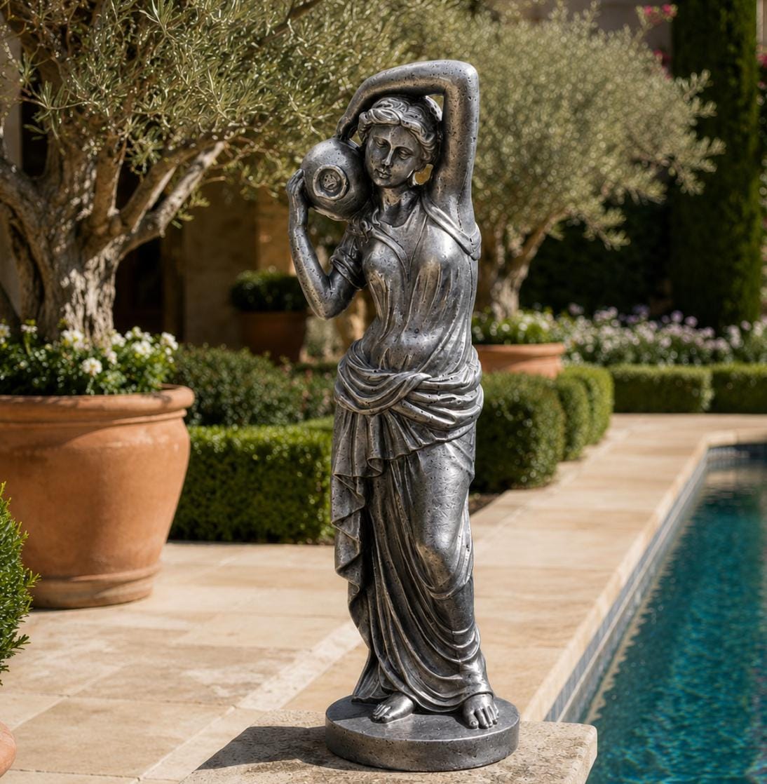 32" Dione Greek Goddess Statue – Large Solid Concrete Garden Sculpture, Classical Outdoor Statue, Estate & Courtyard Decor photo 7