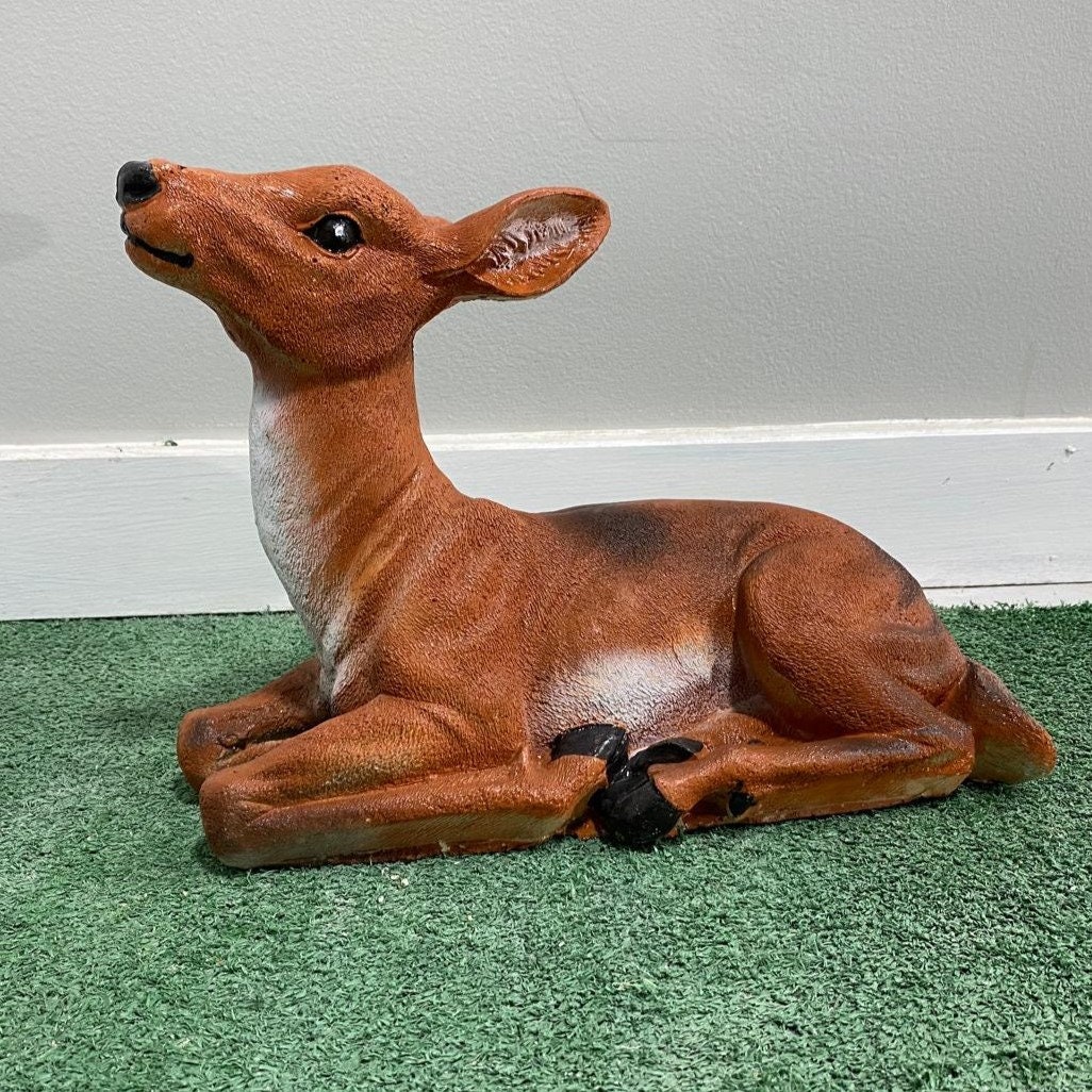 Solid Concrete Child Deer Statue, Hand-Painted Garden Decor, Weather-Proof Lawn Ornament photo 6