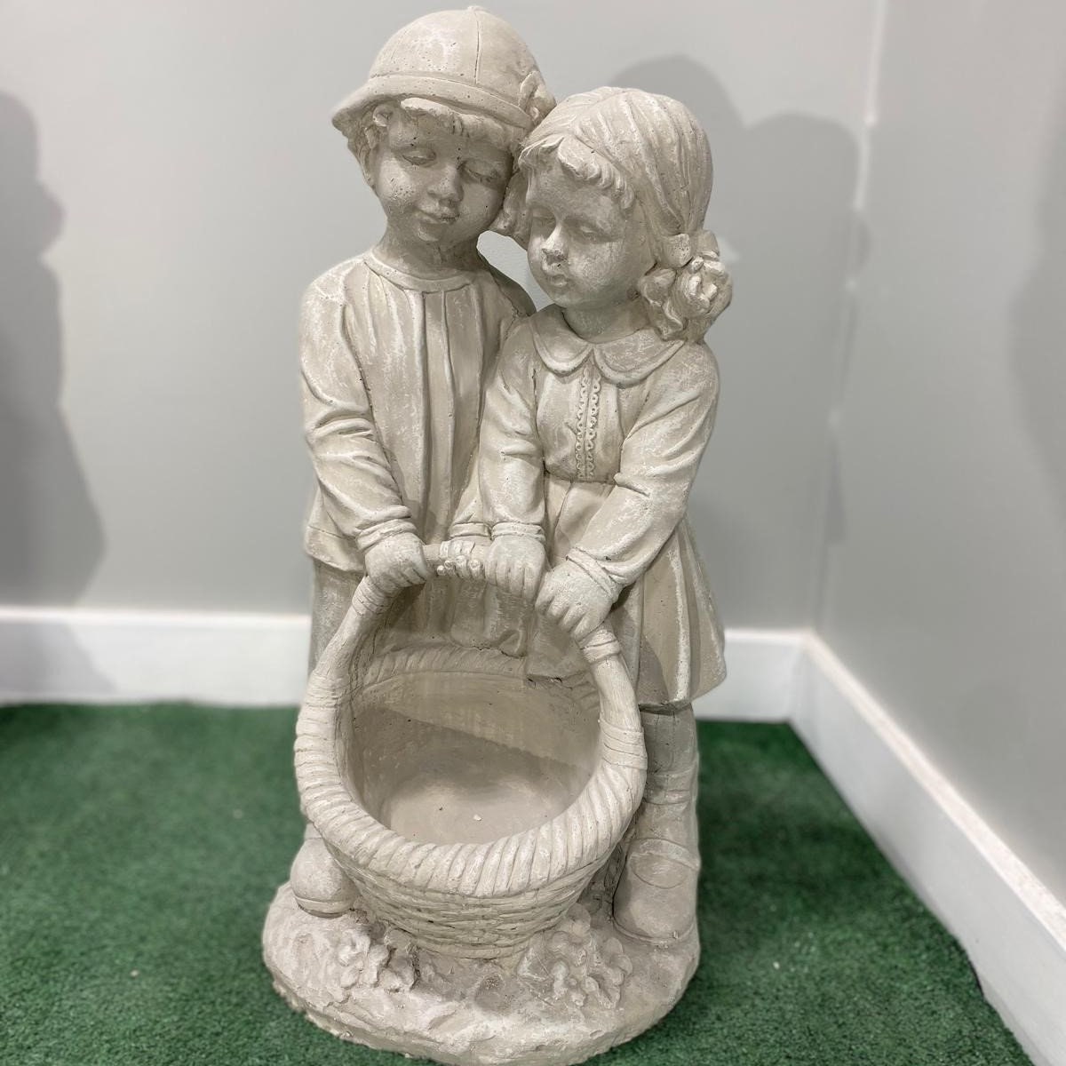 28" Solid Concrete Siblings Statue, Handmade Garden Decor with Solar Light photo 8