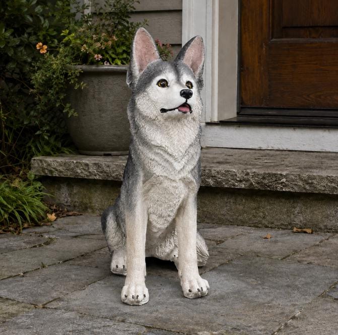 28-Inch Hand-Painted Concrete Siberian Husky Statue, Outdoor Garden and Porch Decor