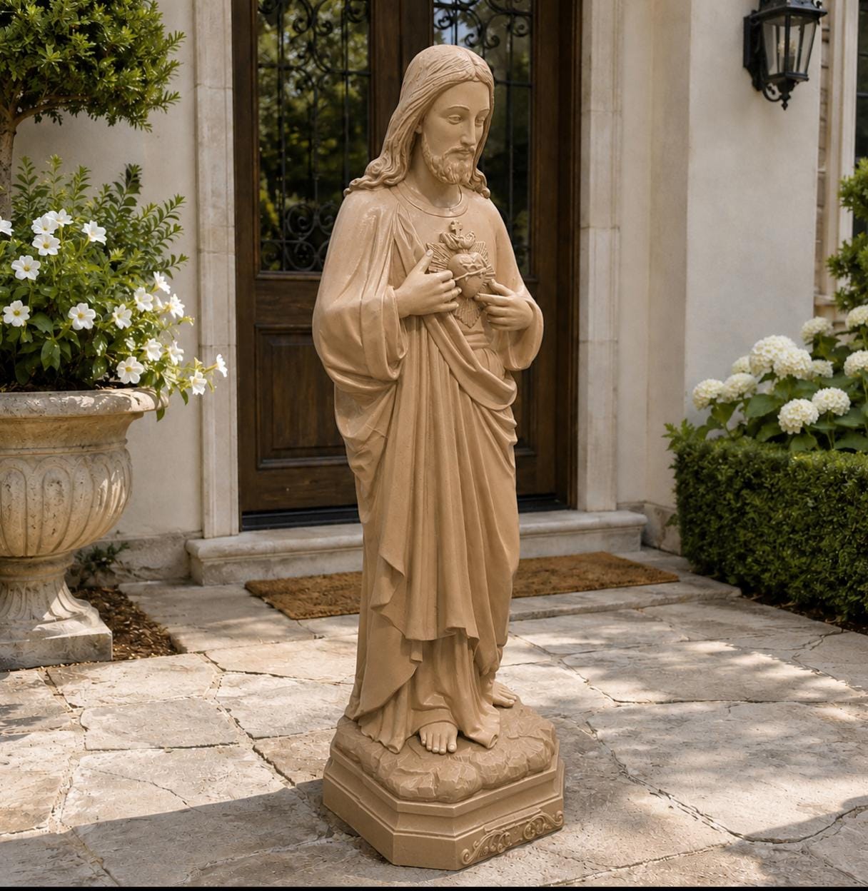 Large 48" Sacred Heart of Jesus Statue | Hand-Painted Solid Concrete Catholic Garden Decor photo 10