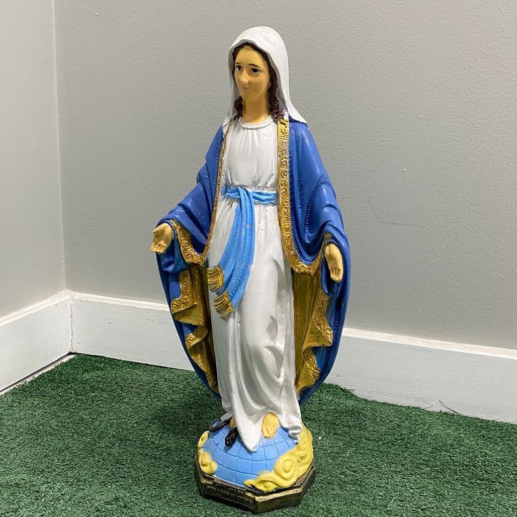 20" Hand-Painted Concrete Virgin Mary Statue, Hail Mary Our Lady of Grace photo 4