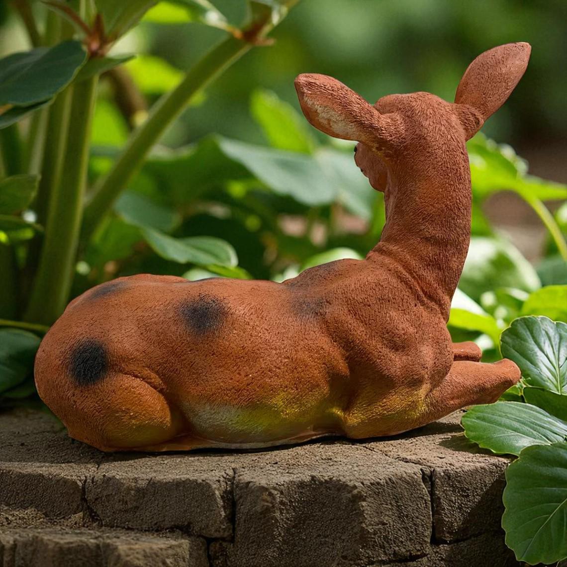 Solid Concrete Sitting Mother Deer Statue, Hand-Painted Outdoor Decor, Modern Home Accent photo 10