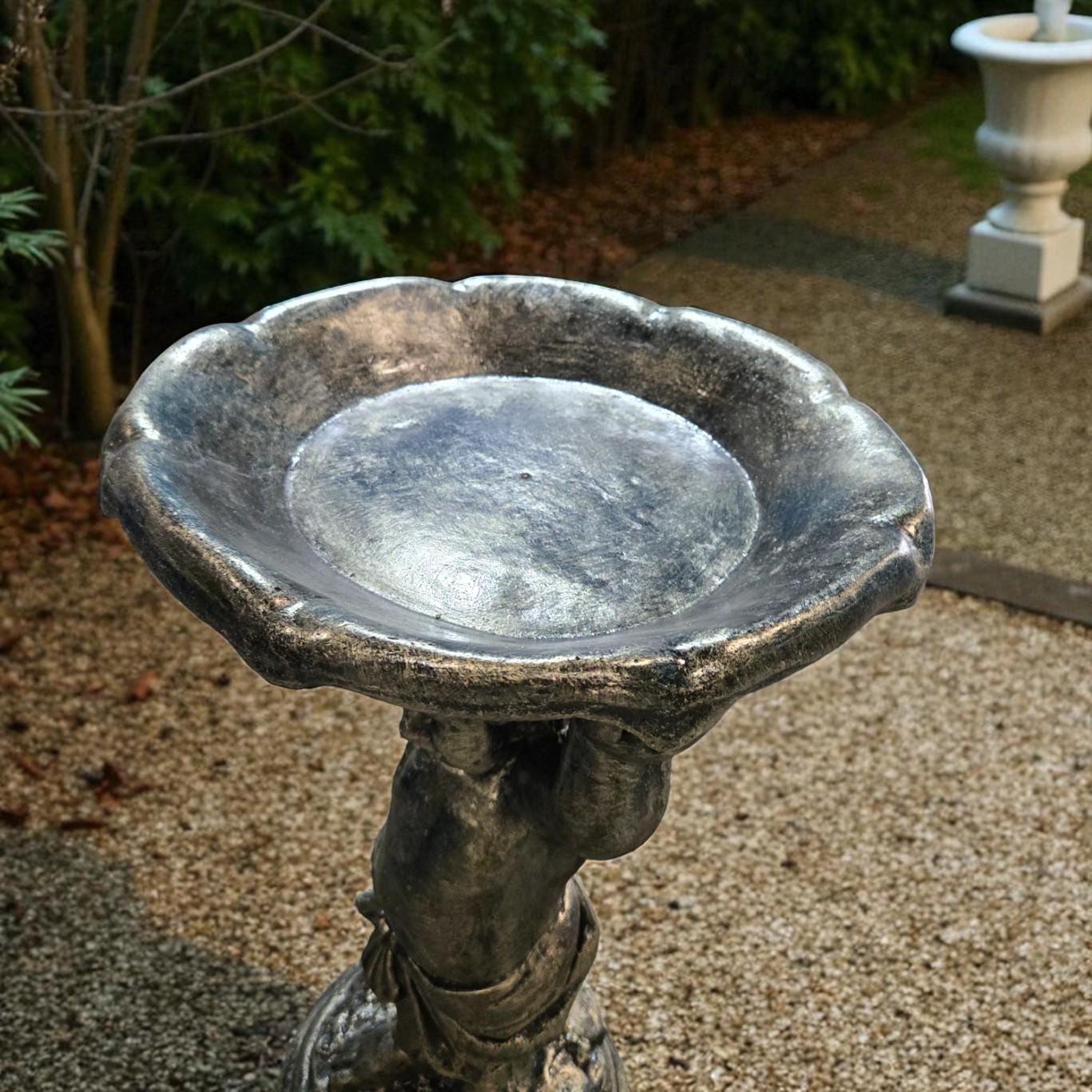 Handcrafted Concrete Boy Holding Birdbath Statue, Outdoor Garden Decor photo 7