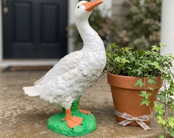 15" Hand-Painted Concrete Porch Goose Statue  Weatherproof Garden Decor, Vintage Style Lawn Ornament