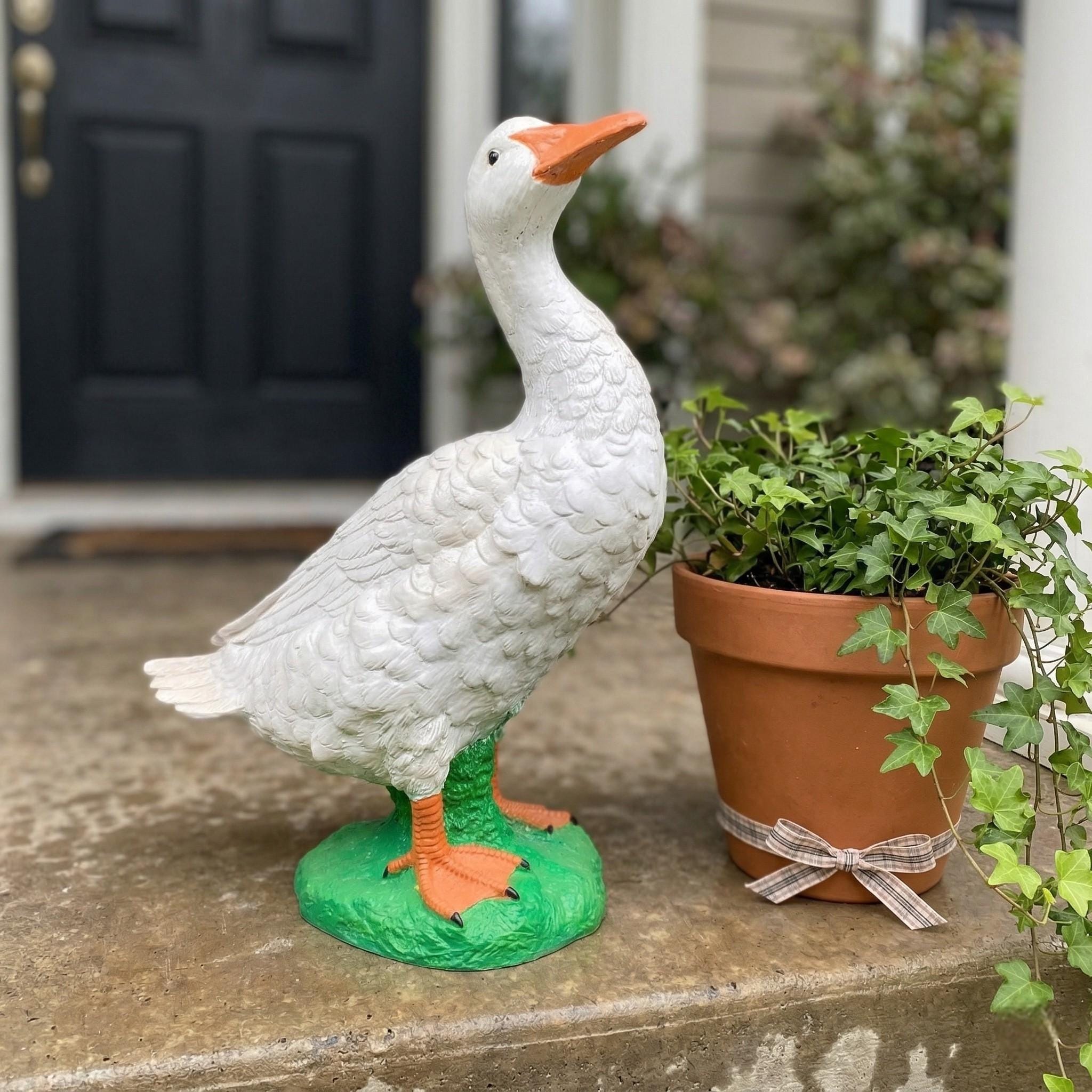 15" Hand-Painted Concrete Porch Goose Statue  Weatherproof Garden Decor, Vintage Style Lawn Ornament