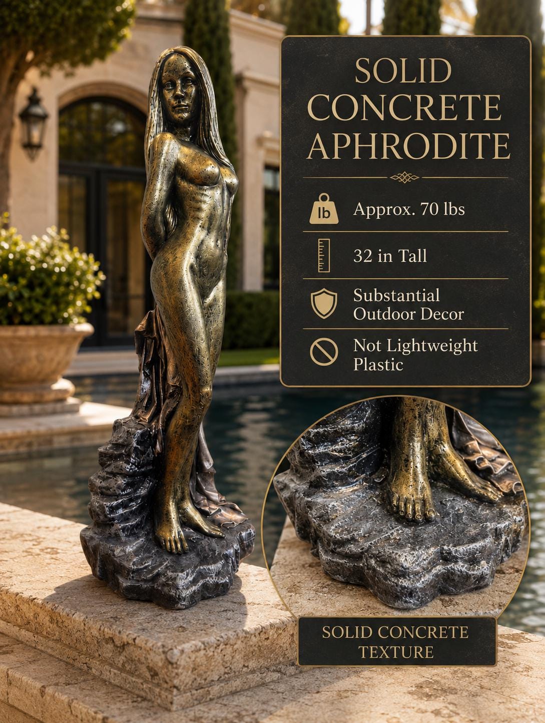 Hand-Painted Concrete Aphrodite Statue, Venus Inspired Classical Garden Decor photo 4