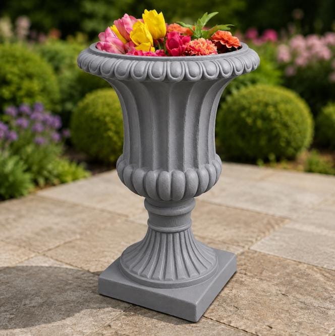Pair of 2 Large Concrete Rosenstein Urn Planters, Outdoor Garden Decor photo 2