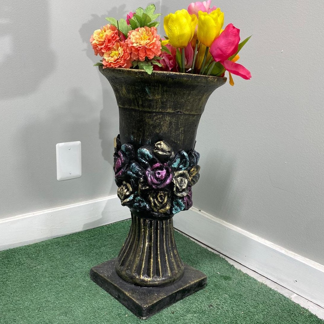 Large Solid Concrete Rosenstein Urn Planter, Outdoor Garden Decor (23 inch) photo 2